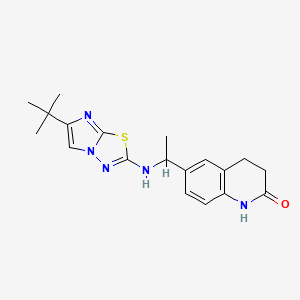 molecular formula C19H23N5OS B7527760 6-[1-[(6-tert-butylimidazo[2,1-b][1,3,4]thiadiazol-2-yl)amino]ethyl]-3,4-dihydro-1H-quinolin-2-one 