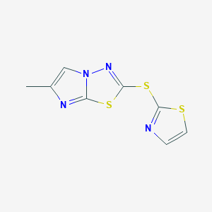 molecular formula C8H6N4S3 B7527921 6-Methyl-2-(1,3-thiazol-2-ylsulfanyl)imidazo[2,1-b][1,3,4]thiadiazole 