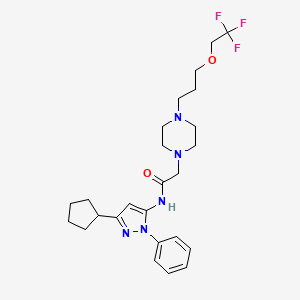 molecular formula C25H34F3N5O2 B7528077 N-(5-cyclopentyl-2-phenylpyrazol-3-yl)-2-[4-[3-(2,2,2-trifluoroethoxy)propyl]piperazin-1-yl]acetamide 