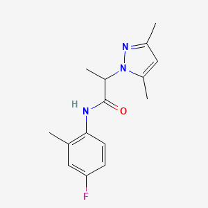 molecular formula C15H18FN3O B7528168 2-(3,5-dimethylpyrazol-1-yl)-N-(4-fluoro-2-methylphenyl)propanamide 