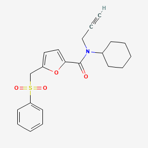 molecular formula C21H23NO4S B7528242 5-(benzenesulfonylmethyl)-N-cyclohexyl-N-prop-2-ynylfuran-2-carboxamide 