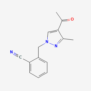 molecular formula C14H13N3O B7528305 2-[(4-Acetyl-3-methylpyrazol-1-yl)methyl]benzonitrile 