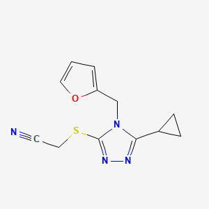 molecular formula C12H12N4OS B7528493 2-[[5-Cyclopropyl-4-(furan-2-ylmethyl)-1,2,4-triazol-3-yl]sulfanyl]acetonitrile 