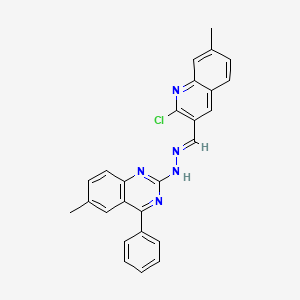 molecular formula C26H20ClN5 B7528595 N-[(E)-(2-chloro-7-methylquinolin-3-yl)methylideneamino]-6-methyl-4-phenylquinazolin-2-amine 