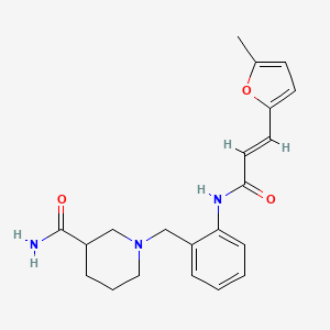 molecular formula C21H25N3O3 B7528675 1-[[2-[[(E)-3-(5-methylfuran-2-yl)prop-2-enoyl]amino]phenyl]methyl]piperidine-3-carboxamide 