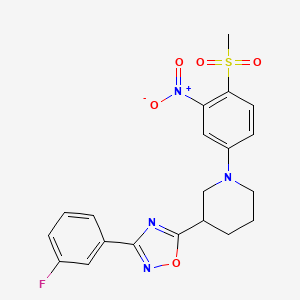 molecular formula C20H19FN4O5S B7528869 3-(3-Fluorophenyl)-5-[1-(4-methylsulfonyl-3-nitrophenyl)piperidin-3-yl]-1,2,4-oxadiazole 