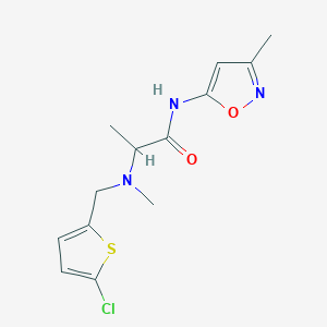 molecular formula C13H16ClN3O2S B7528970 2-[(5-chlorothiophen-2-yl)methyl-methylamino]-N-(3-methyl-1,2-oxazol-5-yl)propanamide 