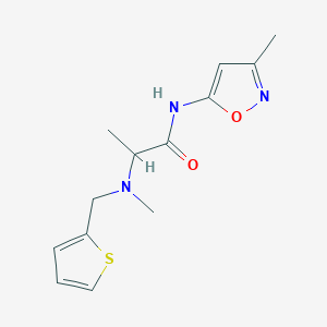 molecular formula C13H17N3O2S B7528977 N-(3-methyl-1,2-oxazol-5-yl)-2-[methyl(thiophen-2-ylmethyl)amino]propanamide 