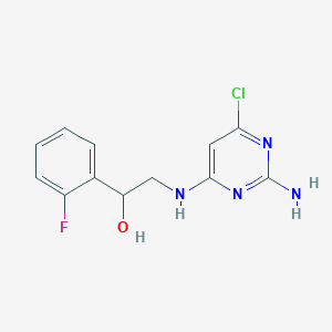 molecular formula C12H12ClFN4O B7528989 2-[(2-Amino-6-chloropyrimidin-4-yl)amino]-1-(2-fluorophenyl)ethanol 