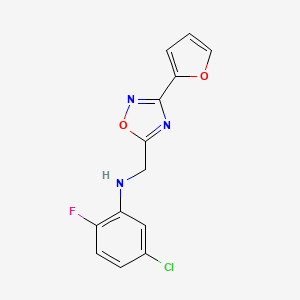 molecular formula C13H9ClFN3O2 B7529105 5-chloro-2-fluoro-N-[[3-(furan-2-yl)-1,2,4-oxadiazol-5-yl]methyl]aniline 