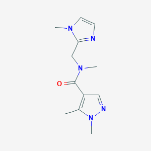 molecular formula C12H17N5O B7529205 N,1,5-trimethyl-N-[(1-methylimidazol-2-yl)methyl]pyrazole-4-carboxamide 