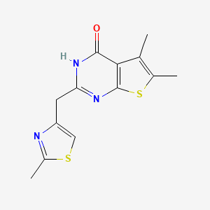 molecular formula C13H13N3OS2 B7529455 5,6-dimethyl-2-[(2-methyl-1,3-thiazol-4-yl)methyl]-3H-thieno[2,3-d]pyrimidin-4-one 