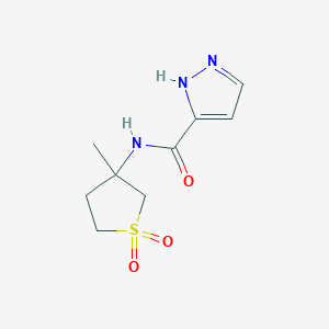 molecular formula C9H13N3O3S B7529649 N-(3-methyl-1,1-dioxothiolan-3-yl)-1H-pyrazole-5-carboxamide 