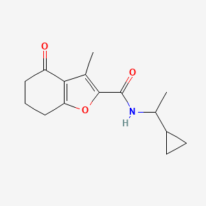 molecular formula C15H19NO3 B7529686 N-(1-cyclopropylethyl)-3-methyl-4-oxo-6,7-dihydro-5H-1-benzofuran-2-carboxamide 