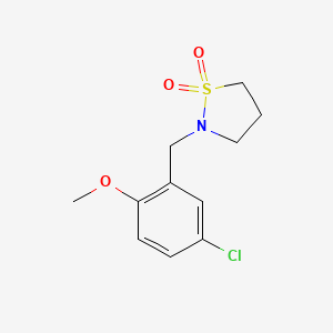 molecular formula C11H14ClNO3S B7530250 2-[(5-Chloro-2-methoxyphenyl)methyl]-1,2-thiazolidine 1,1-dioxide 