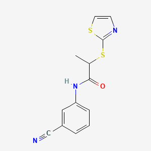 molecular formula C13H11N3OS2 B7530667 N-(3-cyanophenyl)-2-(1,3-thiazol-2-ylsulfanyl)propanamide 
