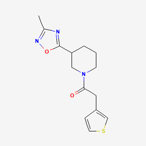 molecular formula C14H17N3O2S B7530753 1-[3-(3-Methyl-1,2,4-oxadiazol-5-yl)piperidin-1-yl]-2-thiophen-3-ylethanone 