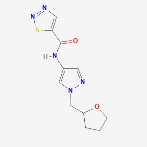 molecular formula C11H13N5O2S B7530807 N-[1-(oxolan-2-ylmethyl)pyrazol-4-yl]thiadiazole-5-carboxamide 