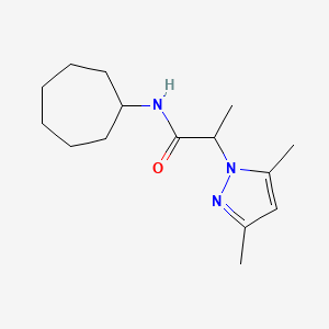molecular formula C15H25N3O B7530882 N-cycloheptyl-2-(3,5-dimethylpyrazol-1-yl)propanamide 