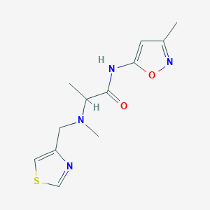 molecular formula C12H16N4O2S B7530982 N-(3-methyl-1,2-oxazol-5-yl)-2-[methyl(1,3-thiazol-4-ylmethyl)amino]propanamide 