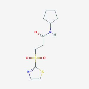 molecular formula C11H16N2O3S2 B7531026 N-cyclopentyl-3-(1,3-thiazol-2-ylsulfonyl)propanamide 