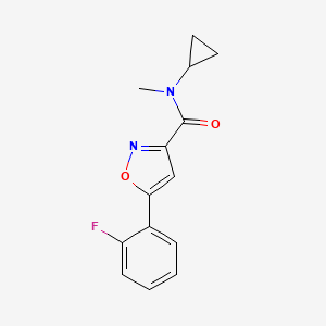 molecular formula C14H13FN2O2 B7531108 N-cyclopropyl-5-(2-fluorophenyl)-N-methyl-1,2-oxazole-3-carboxamide 