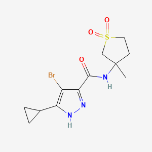 molecular formula C12H16BrN3O3S B7531241 4-bromo-5-cyclopropyl-N-(3-methyl-1,1-dioxothiolan-3-yl)-1H-pyrazole-3-carboxamide 