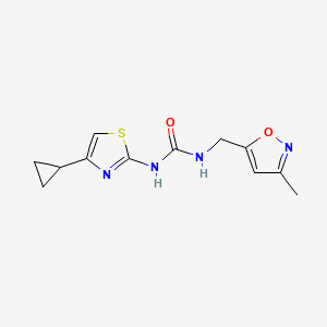 molecular formula C12H14N4O2S B7531388 1-(4-Cyclopropyl-1,3-thiazol-2-yl)-3-[(3-methyl-1,2-oxazol-5-yl)methyl]urea 