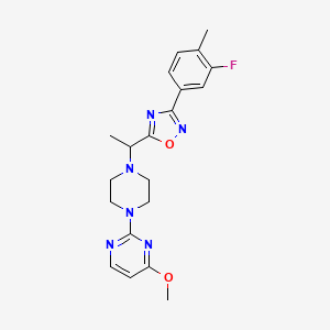 molecular formula C20H23FN6O2 B7531683 3-(3-Fluoro-4-methylphenyl)-5-[1-[4-(4-methoxypyrimidin-2-yl)piperazin-1-yl]ethyl]-1,2,4-oxadiazole 