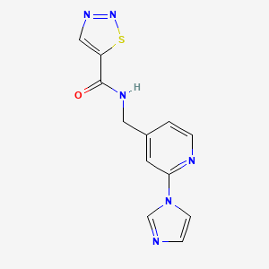 molecular formula C12H10N6OS B7531760 N-[(2-imidazol-1-ylpyridin-4-yl)methyl]thiadiazole-5-carboxamide 