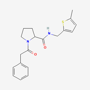 molecular formula C19H22N2O2S B7531850 N-[(5-methylthiophen-2-yl)methyl]-1-(2-phenylacetyl)pyrrolidine-2-carboxamide 