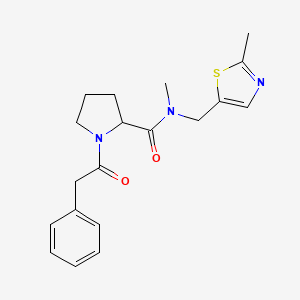 molecular formula C19H23N3O2S B7531876 N-methyl-N-[(2-methyl-1,3-thiazol-5-yl)methyl]-1-(2-phenylacetyl)pyrrolidine-2-carboxamide 