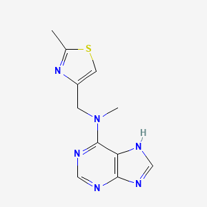 molecular formula C11H12N6S B7531950 N-methyl-N-[(2-methyl-1,3-thiazol-4-yl)methyl]-7H-purin-6-amine 
