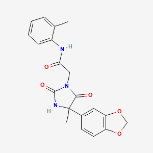 molecular formula C20H19N3O5 B7532047 2-[4-(1,3-benzodioxol-5-yl)-4-methyl-2,5-dioxoimidazolidin-1-yl]-N-(2-methylphenyl)acetamide 