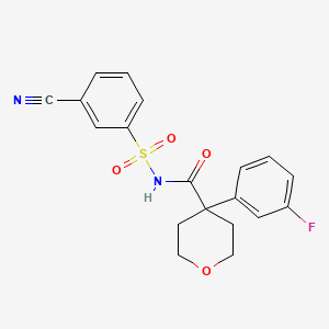 molecular formula C19H17FN2O4S B7532073 N-(3-cyanophenyl)sulfonyl-4-(3-fluorophenyl)oxane-4-carboxamide 
