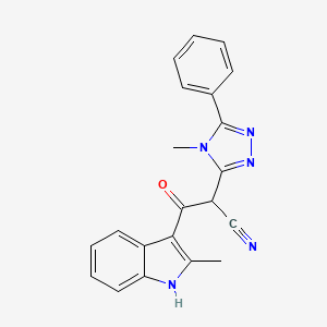 molecular formula C21H17N5O B7532101 3-(2-methyl-1H-indol-3-yl)-2-(4-methyl-5-phenyl-1,2,4-triazol-3-yl)-3-oxopropanenitrile 