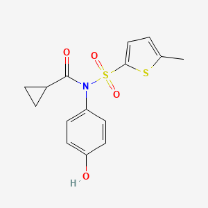 molecular formula C15H15NO4S2 B7532109 N-(4-hydroxyphenyl)-N-(5-methylthiophen-2-yl)sulfonylcyclopropanecarboxamide 