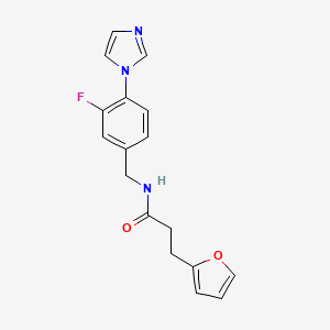 molecular formula C17H16FN3O2 B7532187 N-[(3-fluoro-4-imidazol-1-ylphenyl)methyl]-3-(furan-2-yl)propanamide 