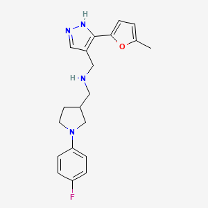 molecular formula C20H23FN4O B7532201 1-[1-(4-fluorophenyl)pyrrolidin-3-yl]-N-[[5-(5-methylfuran-2-yl)-1H-pyrazol-4-yl]methyl]methanamine 