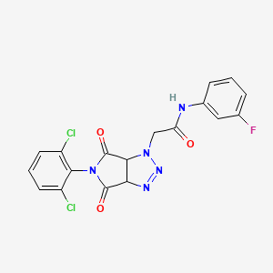 molecular formula C18H12Cl2FN5O3 B7532247 2-[5-(2,6-dichlorophenyl)-4,6-dioxo-4,5,6,6a-tetrahydropyrrolo[3,4-d][1,2,3]triazol-1(3aH)-yl]-N-(3-fluorophenyl)acetamide 
