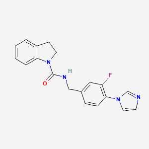 molecular formula C19H17FN4O B7532300 N-[(3-fluoro-4-imidazol-1-ylphenyl)methyl]-2,3-dihydroindole-1-carboxamide 