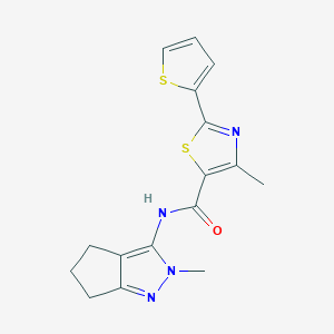 4-methyl-N-(2-methyl-5,6-dihydro-4H-cyclopenta[c]pyrazol-3-yl)-2-thiophen-2-yl-1,3-thiazole-5-carboxamide