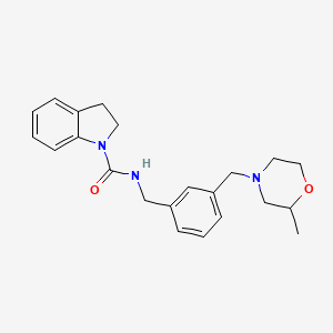 molecular formula C22H27N3O2 B7532325 N-[[3-[(2-methylmorpholin-4-yl)methyl]phenyl]methyl]-2,3-dihydroindole-1-carboxamide 