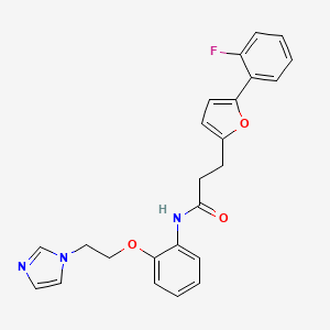 molecular formula C24H22FN3O3 B7532434 3-[5-(2-fluorophenyl)furan-2-yl]-N-[2-(2-imidazol-1-ylethoxy)phenyl]propanamide 