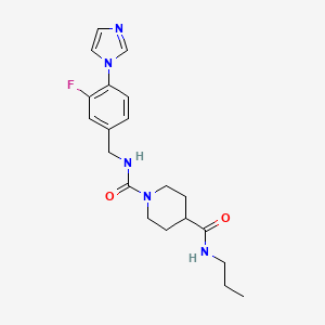 molecular formula C20H26FN5O2 B7532474 1-N-[(3-fluoro-4-imidazol-1-ylphenyl)methyl]-4-N-propylpiperidine-1,4-dicarboxamide 