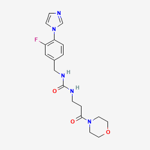molecular formula C18H22FN5O3 B7532477 1-[(3-Fluoro-4-imidazol-1-ylphenyl)methyl]-3-(3-morpholin-4-yl-3-oxopropyl)urea 