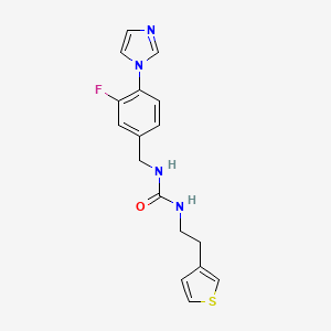molecular formula C17H17FN4OS B7532501 1-[(3-Fluoro-4-imidazol-1-ylphenyl)methyl]-3-(2-thiophen-3-ylethyl)urea 