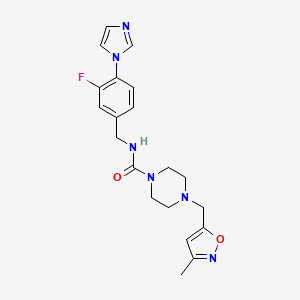 molecular formula C20H23FN6O2 B7532503 N-[(3-fluoro-4-imidazol-1-ylphenyl)methyl]-4-[(3-methyl-1,2-oxazol-5-yl)methyl]piperazine-1-carboxamide 