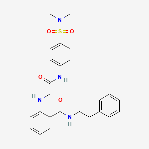 molecular formula C25H28N4O4S B7532516 2-[[2-[4-(dimethylsulfamoyl)anilino]-2-oxoethyl]amino]-N-(2-phenylethyl)benzamide 