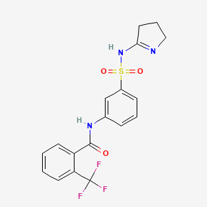 molecular formula C18H16F3N3O3S B7532572 N-[3-(3,4-dihydro-2H-pyrrol-5-ylsulfamoyl)phenyl]-2-(trifluoromethyl)benzamide 